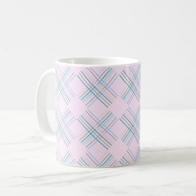 Cute Modern Baby Pink Tartan Pattern Coffee Mug (Front Left)