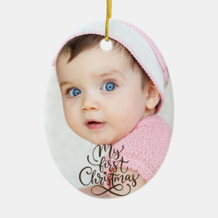 Cute Modern Baby's first Christmas 2 photo  Ceramic Ornament