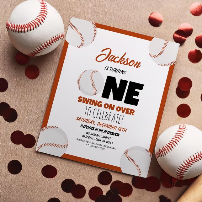 Cute Modern Baseball Budget 1st Birthday Invite (Creator Uploaded)