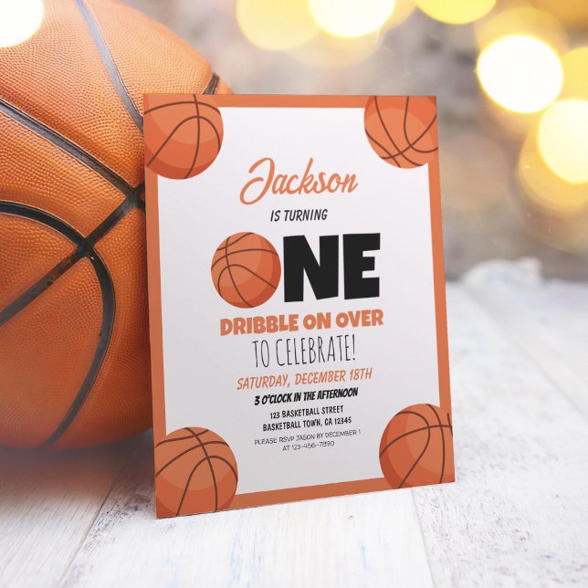 Cute Modern Basketball Budget 1st Birthday Invite (Creator Uploaded)