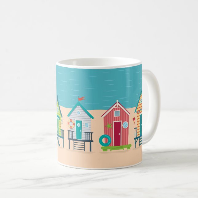 Cute Modern Beach Huts Summer Holiday Art Coffee Mug (Front Right)