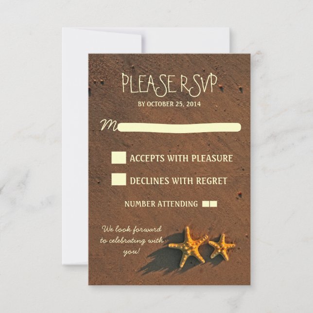 cute modern beach wedding starfish RSVP cards (Front)