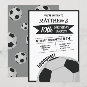 Cute Modern Big Soccer Ball Ribbon Kids Birthday Invitation