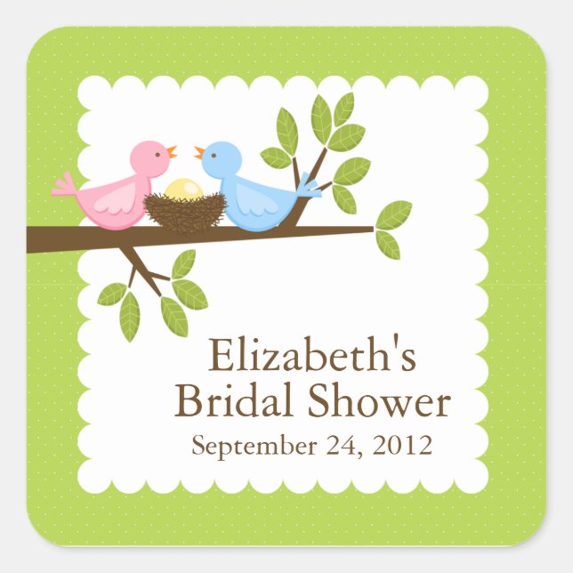 Cute & Modern Bird Nest Neutral Baby Shower Square Sticker (Front)