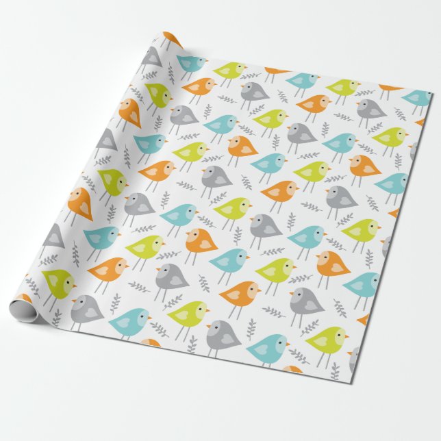 Cute Modern Birds Wrapping Paper (Unrolled)