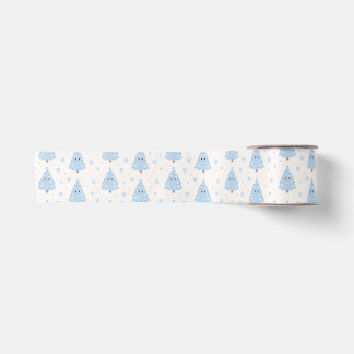 Cute Modern Blue Christmas Tree Satin Ribbon