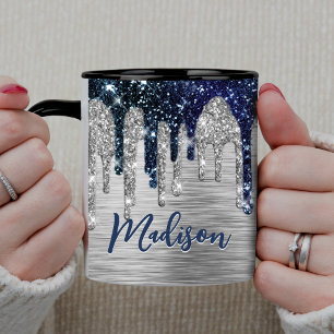Cute modern Blue Glitter Drips monogram Mug
