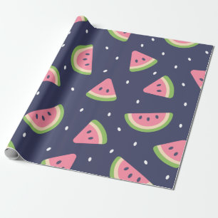 Cute Modern Blue Green Birthday Watermelon Fruit Wrapping Paper
