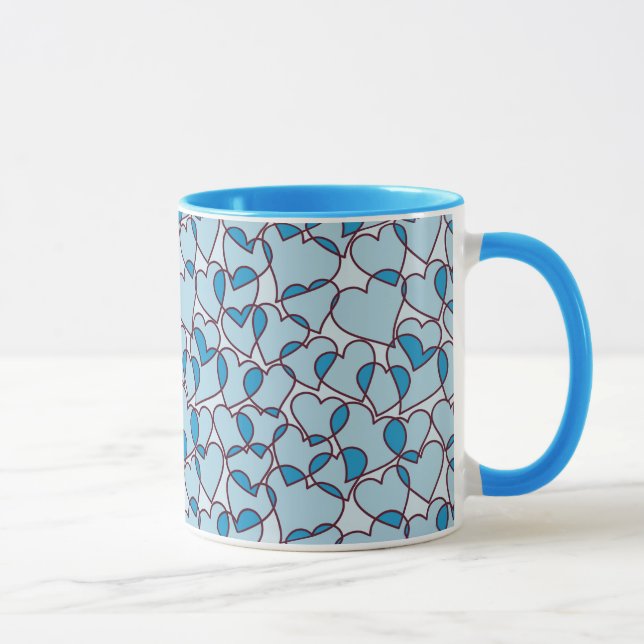 Cute Modern Blue Hearts pattern Mug (Right)