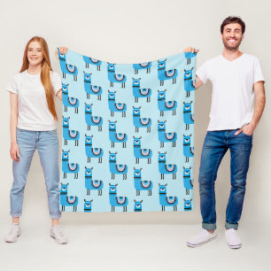 Cute Modern Blue Llama Pattern Fleece Blanket