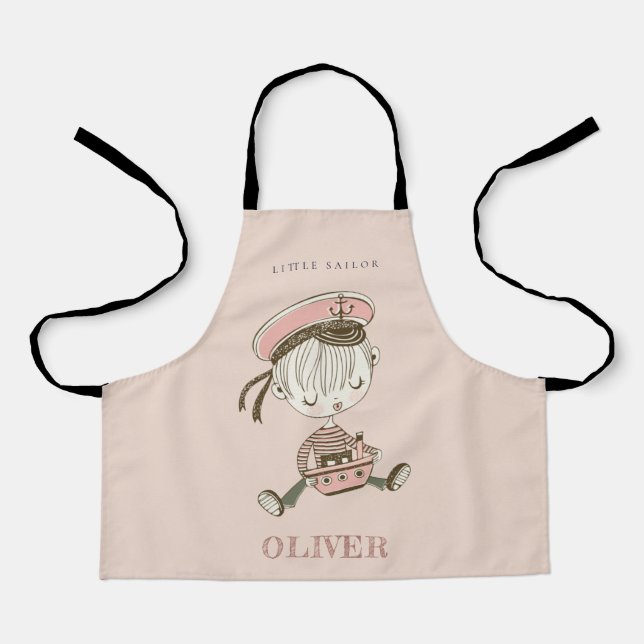 Cute Modern Blush Pink Girl Little Sailor Nautical Apron (Front)