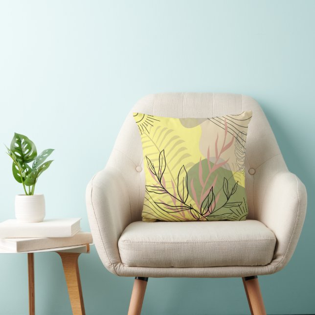 Cute Modern Boho Floral Light Yellow Cushion (Chair)