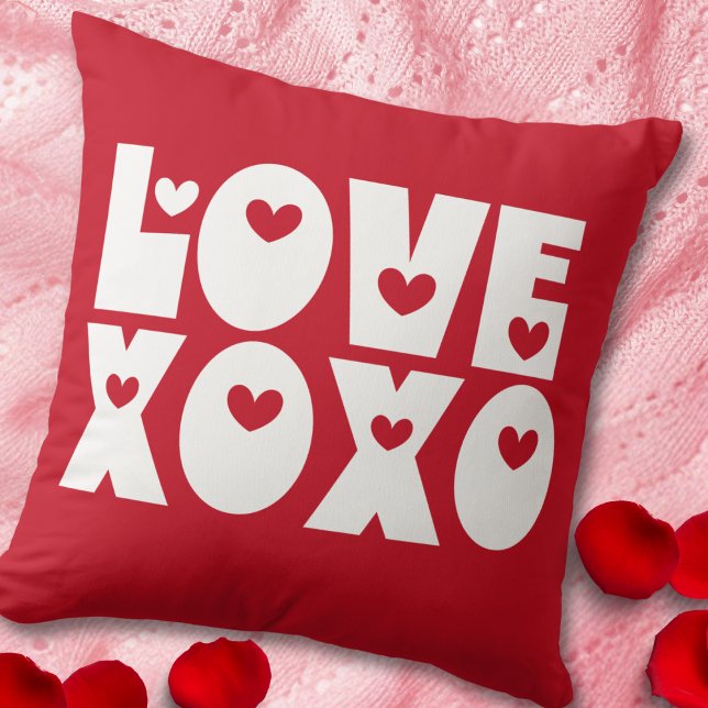 Cute Modern Bold Red Valentine's Day Love XOXO Cushion (Creator Uploaded)