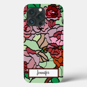 Cute Modern Bright Red Flowers Mint iPhone 13 Pro Case