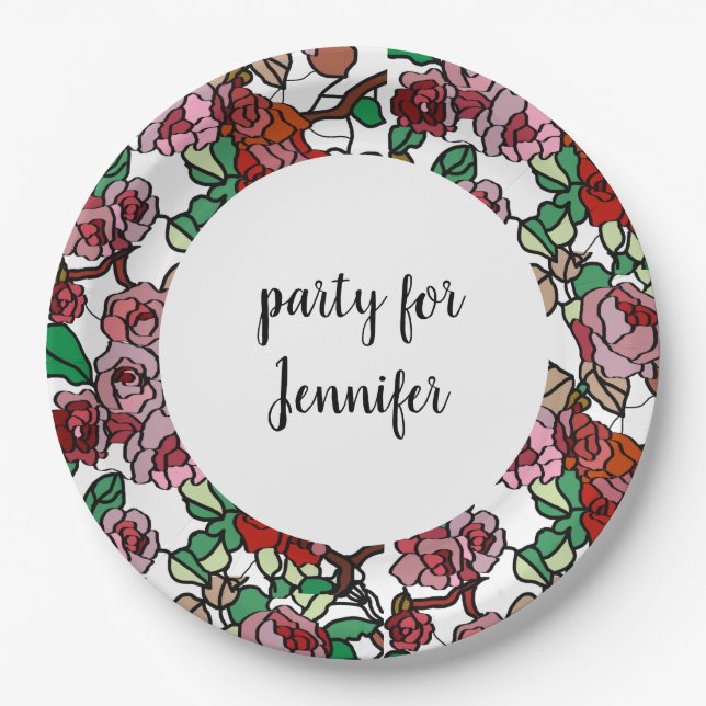 Cute Modern Bright Red Flowers Paper Plate (Front)