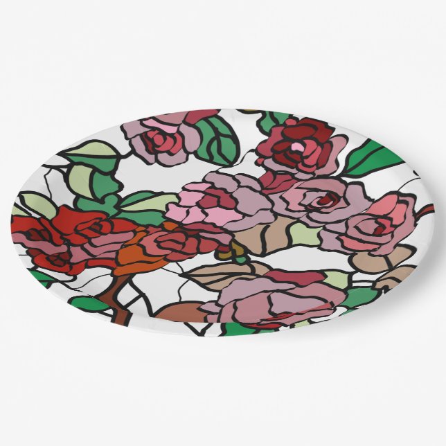 Cute Modern Bright Red Flowers Paper Plate (Angled)