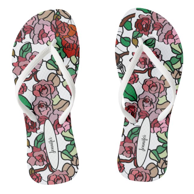 Cute Modern Bright Red Flowers Thongs (Footbed)