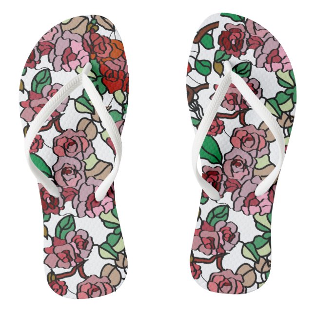 Cute Modern Bright Red Flowers Thongs (Footbed)