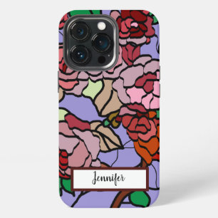 Cute Modern Bright Red Flowers Violet iPhone 13 Pro Case