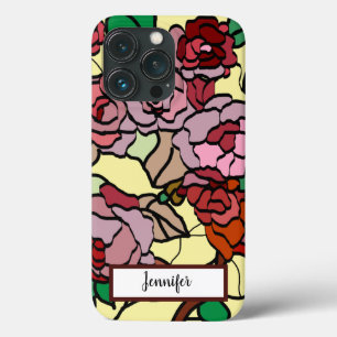 Cute Modern Bright Red Flowers Yellow iPhone 13 Pro Case