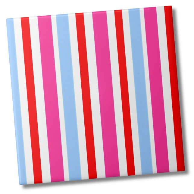 Cute Modern Bright Stripe Pattern Ceramic Tile (Cute Minimal Modern Pattern Blue Pink Red Stripe Ceramic Tile)