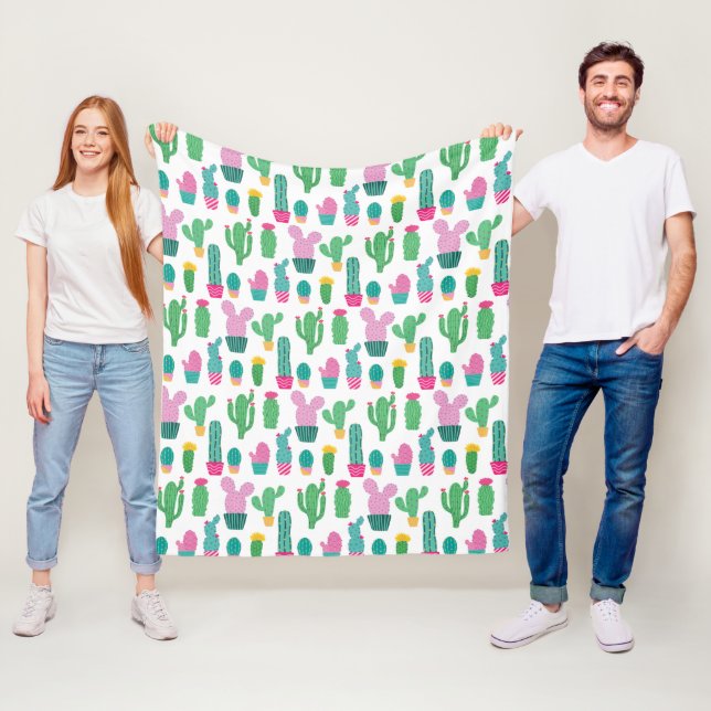 Cute Modern Cactus Illustrations Pattern Fleece Blanket (In Situ)