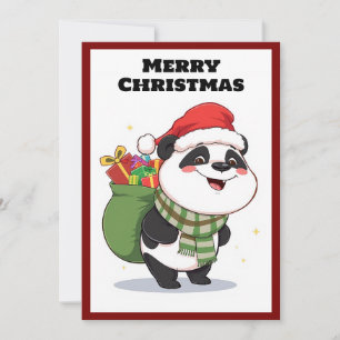 Cute Modern Cartoon Humour Panda Merry Christmas Holiday Card