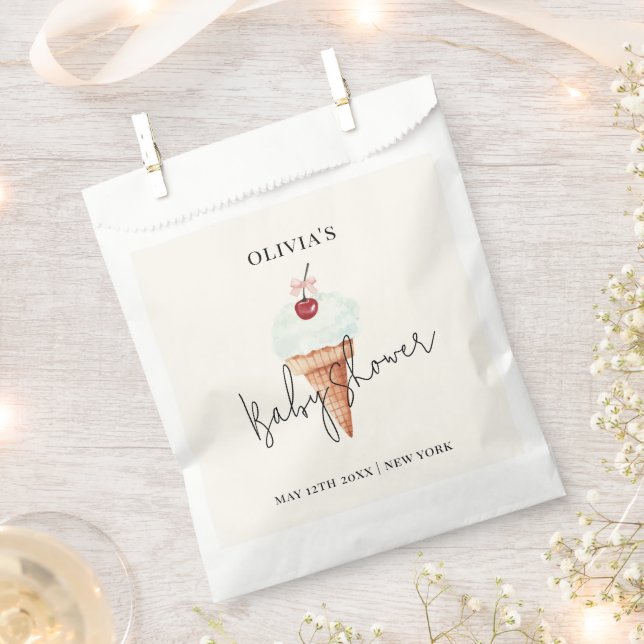 Cute Modern Cherry Scoop Ice Cream Baby Shower  Favour Bag (Clipped)