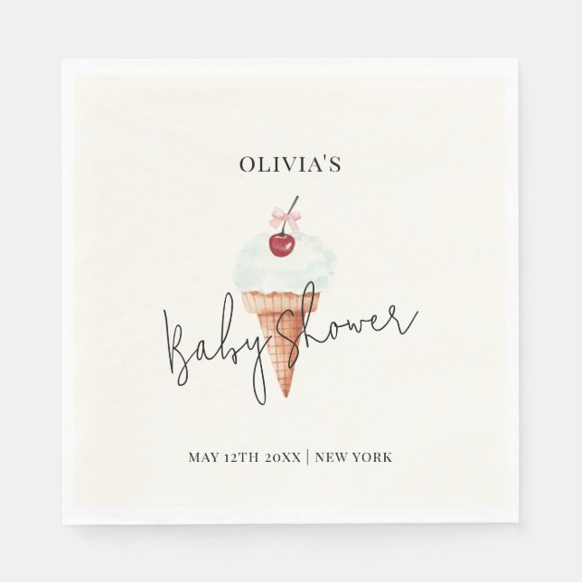 Cute Modern Cherry Scoop Ice Cream Baby Shower  Napkin (Front)