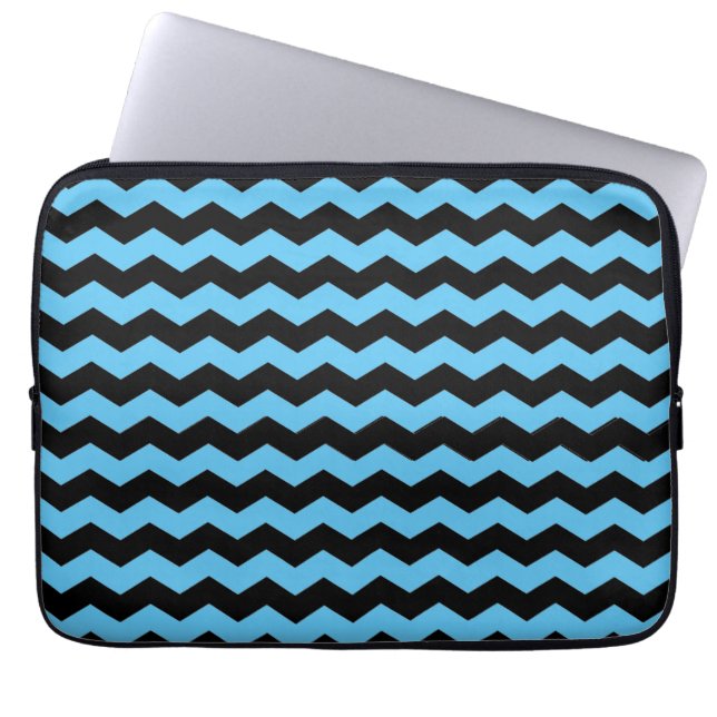 Cute Modern Chevron ZigZag Black and Blue Pattern  Laptop Sleeve (Front)