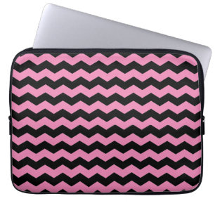Cute Modern Chevron ZigZag Black and Pink Pattern  Laptop Sleeve