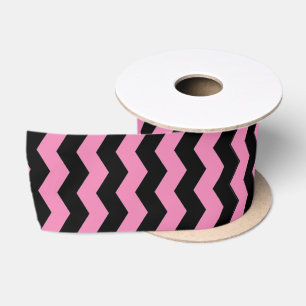 Cute Modern Chevron Zigzag Black and Pink Pattern Satin Ribbon