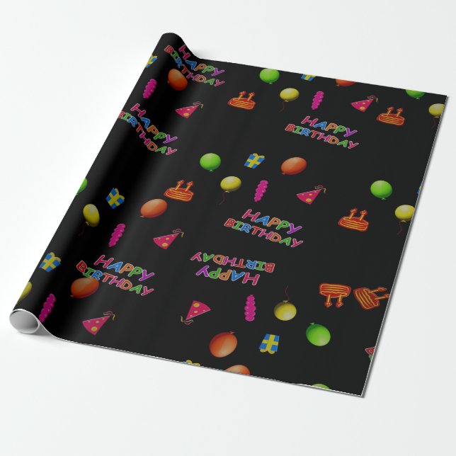 Cute modern child zigzag Happy birthday party Wrapping Paper (Unrolled)