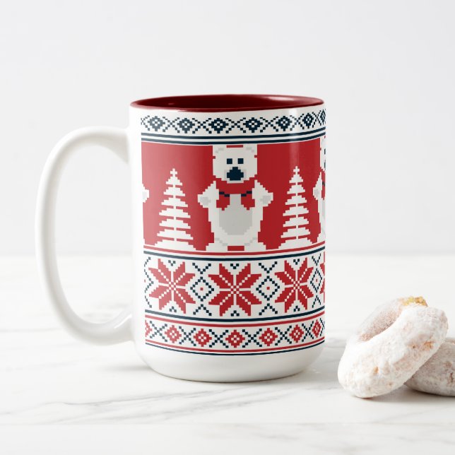 Cute & Modern Christma Snowman Knitted  Two-Tone Coffee Mug (With Donut)