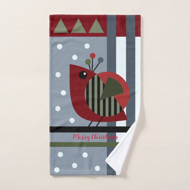 Cute modern christmas bird and custom text  hand towel (Hand Towel)