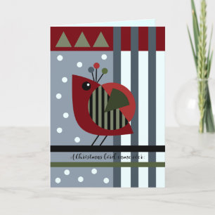 Cute modern christmas bird and custom text holiday card