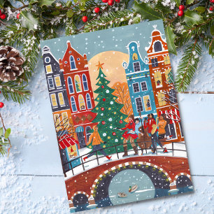 Cute modern City Amsterdam Christmas Holiday Postcard