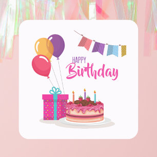 Cute Modern Classic Trendy Rainbow Birthday Square Sticker