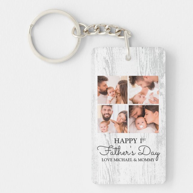 Cute Modern Collage Happy First Fathers Day Key Ring (Front)