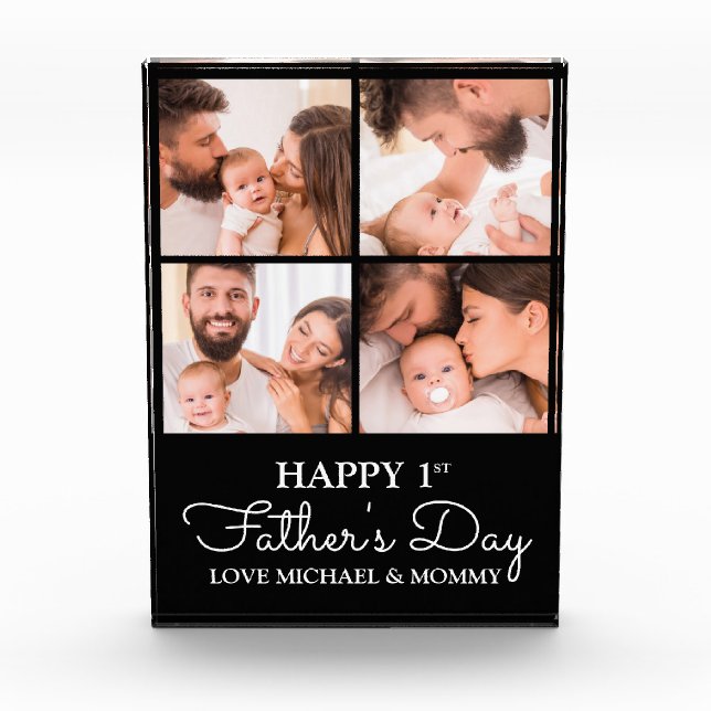 Cute Modern Collage Happy First Fathers Day Photo Block (Front)