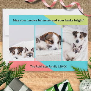 Cute Modern Colorful Collage Pet Photos Christmas Holiday Card