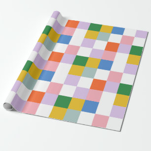 Cute Modern Colourful Big Chequered Pattern  Wrapping Paper