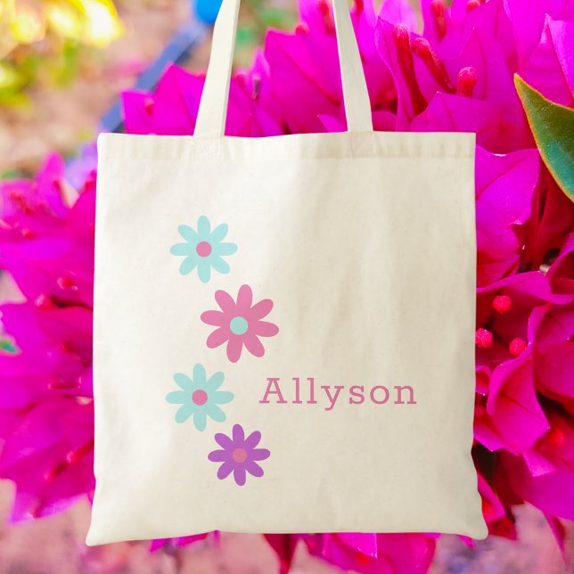 Cute Modern Colourful Floral Botanical Girl Kids Tote Bag (Creator Uploaded)