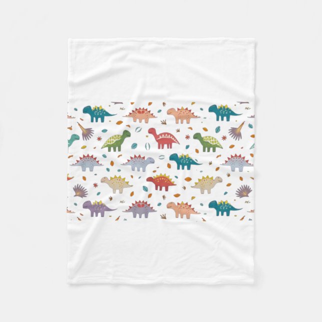 Cute Modern Colourful Fun Dinosaur Kids Fleece Blanket (Front)