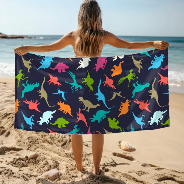 Cute Modern Colourful Fun Dinosaur Kids Pattern Beach Towel (Creator Uploaded)