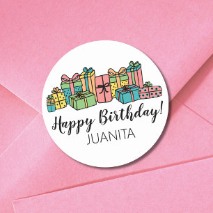 Cute Modern Colourful Happy Birthday Classic Round Sticker