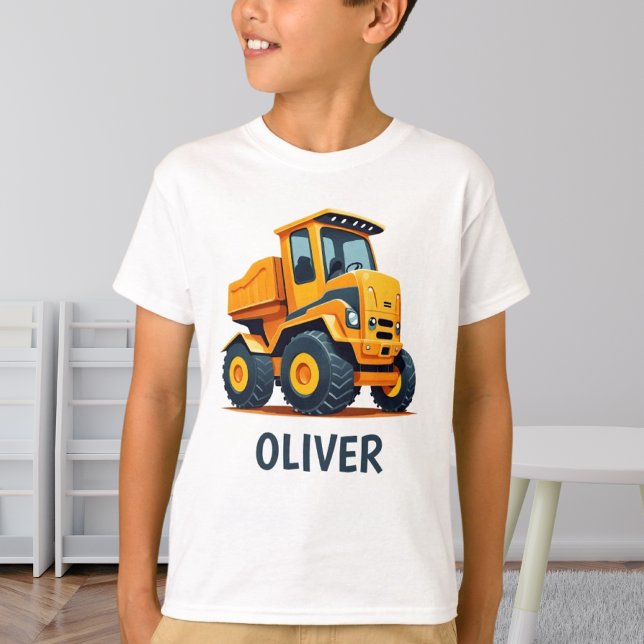 Cute Modern Construction Truck Personalised T-Shirt (Creator Uploaded)