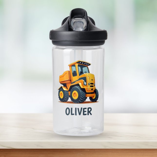 Cute Modern Construction Truck Personalised Water Bottle (Creator Uploaded)