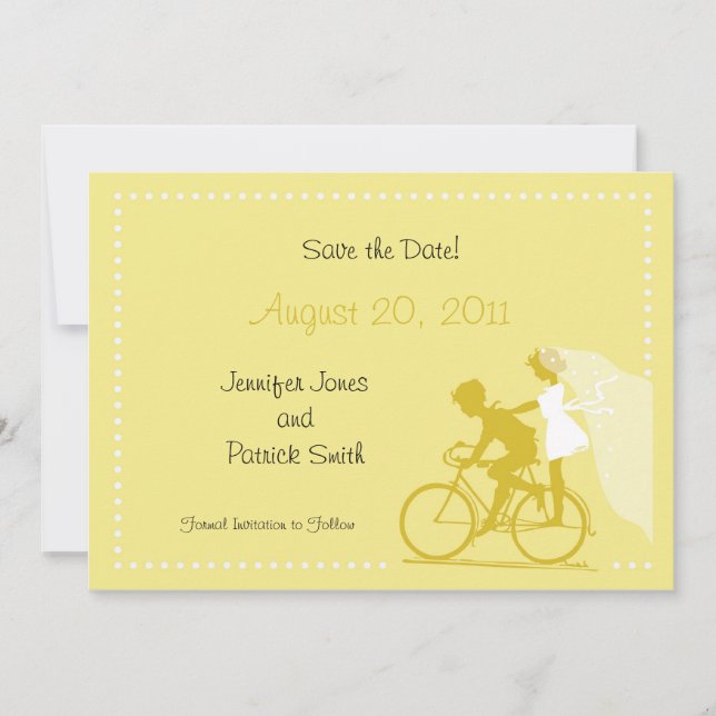 CUTE Modern Couple on Bicycle Save the Date (Front)