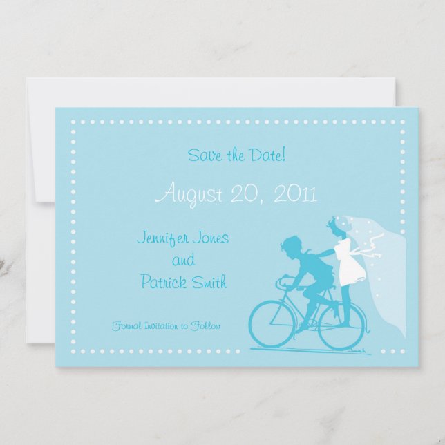 CUTE Modern Couple on Bicycle Save the Date (Front)